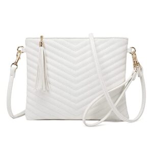 cyhtwsdj trendy vegan leather shoulder purses, clutch wallet with wristlet strap,small tassel crossbody bags for women (white)