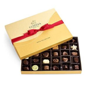 godiva chocolatier valentine’s assorted chocolate gold gift box, 36 pc.