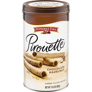 pepperidge farm pirouette cookies, chocolate hazelnut créme filled wafers, 13.5 oz tin