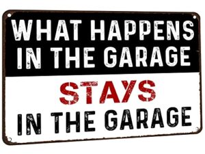 ommiiy decor 8”x12” vintage tin signs garage metal sign man cave wall decor – what happens in the garage stays in the garage