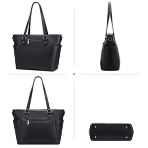 Over Earth Women Leather Handbags Genuine Leather Tote Shoulder Bag with Multi Pockets(O105E UG Black)