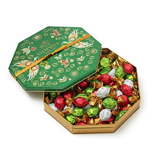 Godiva Chocolatier Limited Edition Holiday Gift Tin, Assorted Wrapped Chocolate Truffles, 50 Piece