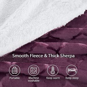 L'AGRATY Sherpa Throw Blankets, Plush Warm Throw Blankets for Adults, Microfiber Soft Throw Blanket for Bed, Fleece Throw Blanket for Couch (50 * 60 inches, Purple)