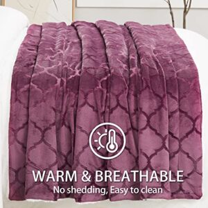 L'AGRATY Sherpa Throw Blankets, Plush Warm Throw Blankets for Adults, Microfiber Soft Throw Blanket for Bed, Fleece Throw Blanket for Couch (50 * 60 inches, Purple)