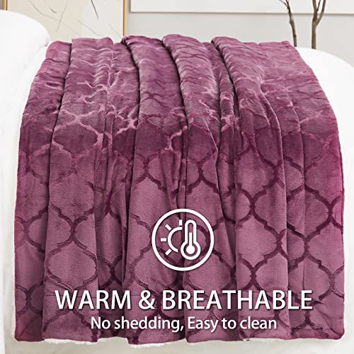 L'AGRATY Sherpa Throw Blankets, Plush Warm Throw Blankets for Adults, Microfiber Soft Throw Blanket for Bed, Fleece Throw Blanket for Couch (50 * 60 inches, Purple)