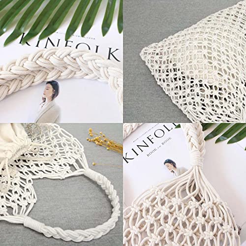 Women Straw Handbag Summer Beach Tote Handmade Woven Shoulder Bag Fishing Net Hobo Purse