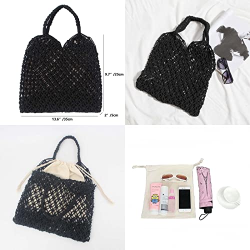 Women Straw Handbag Summer Beach Tote Handmade Woven Shoulder Bag Fishing Net Hobo Purse