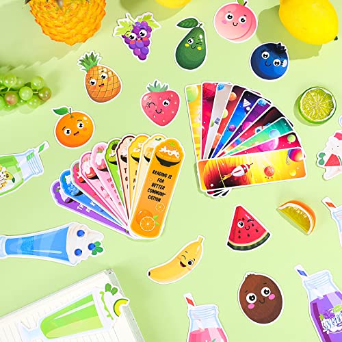 50 Pieces Scented Bookmarks Scratch and Sniff Bookmarks Double Sided Fruit Theme Kids Bookmarks and 10 Planet Styles Cute Bookmarks Assorted Educational Page Markers for Office School Students Reader