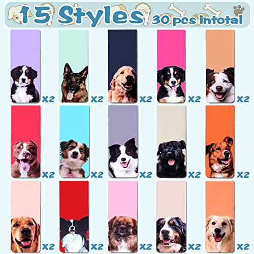 30 Pieces Magnetic Bookmarks,Pet Magnet Page Markers,Cute Dogs Magnetic Page Clips,Puppy Faces Book Markers,Assorted Bookmark for Students Teachers School Home Office Reading Stationery,15 Designs