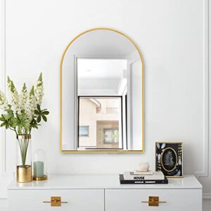 lft huimei2y arched wall mirror, 24″x36″arched wall mounted mirror with aluminum alloy frame and arch top rounded corner for bathroom, bedroom, living room, entryway, gold