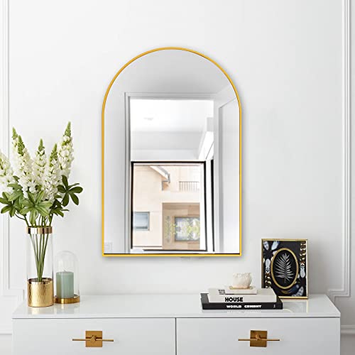 LFT HUIMEI2Y Arched Wall Mirror, 24"x36"Arched Wall Mounted Mirror with Aluminum Alloy Frame and Arch Top Rounded Corner for Bathroom, Bedroom, Living Room, Entryway, Gold