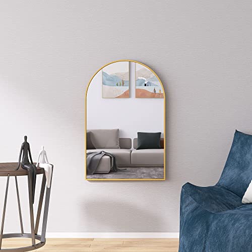 LFT HUIMEI2Y Arched Wall Mirror, 24"x36"Arched Wall Mounted Mirror with Aluminum Alloy Frame and Arch Top Rounded Corner for Bathroom, Bedroom, Living Room, Entryway, Gold