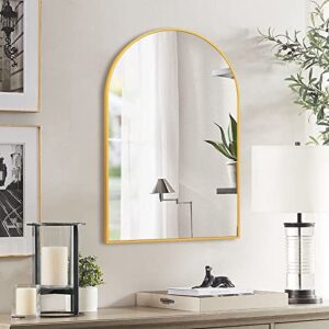 LFT HUIMEI2Y Arched Wall Mirror, 24"x36"Arched Wall Mounted Mirror with Aluminum Alloy Frame and Arch Top Rounded Corner for Bathroom, Bedroom, Living Room, Entryway, Gold