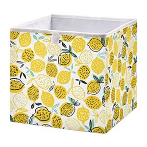 kigai summer yellow lemon cube storage bin 11x11x11 in, large organizer collapsible storage basket for shelves, closet, storage room