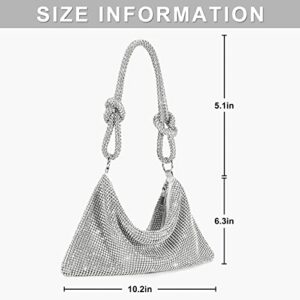 Rhinestone Purses for Women Chic Sparkly Evening Handbag Bling Hobo Bag Shiny Silver Clutch Purse for Party Club Wedding