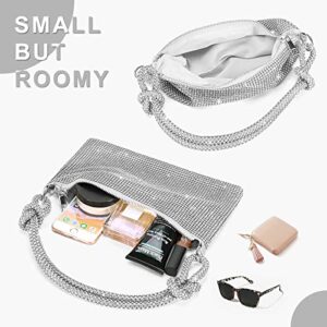 Rhinestone Purses for Women Chic Sparkly Evening Handbag Bling Hobo Bag Shiny Silver Clutch Purse for Party Club Wedding