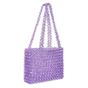 katathani purple colored transparent beaded tote handbag for women acrylic shoulderbag evening handmade bag for wedding party beach