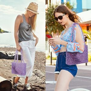 Katathani Purple Colored Transparent Beaded Tote HandBag for Women Acrylic Shoulderbag Evening Handmade Bag for Wedding Party Beach