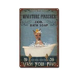 rniiopx tin sign bath soap miniature pinscher bathroom wall art vintage retro metal sign 8″x12″ (tin sign)