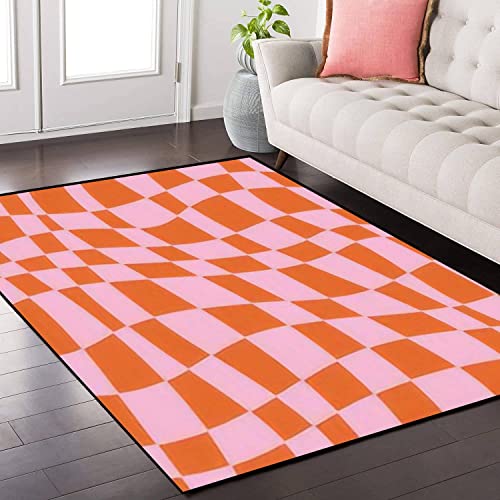 CAWIADFWJO Area Rug Retro Groovy Wavy Psychedelic Checkerboard Check Y2K 90s Phone Case Non-Slip Soft Carpet Floor Mat Indoor Outdoor Runner Rugs Yoga Home Decor for Living Room Bedroom, 47''x63''