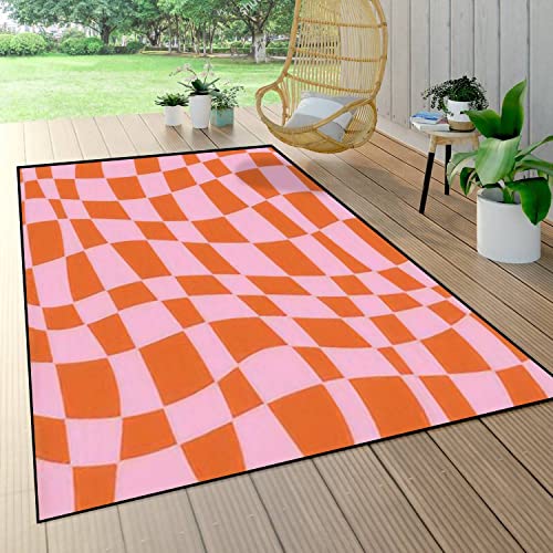 CAWIADFWJO Area Rug Retro Groovy Wavy Psychedelic Checkerboard Check Y2K 90s Phone Case Non-Slip Soft Carpet Floor Mat Indoor Outdoor Runner Rugs Yoga Home Decor for Living Room Bedroom, 47''x63''