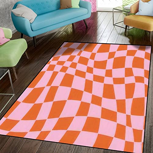 CAWIADFWJO Area Rug Retro Groovy Wavy Psychedelic Checkerboard Check Y2K 90s Phone Case Non-Slip Soft Carpet Floor Mat Indoor Outdoor Runner Rugs Yoga Home Decor for Living Room Bedroom, 47''x63''