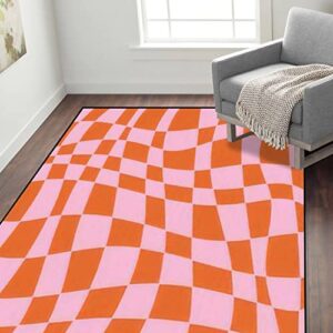 CAWIADFWJO Area Rug Retro Groovy Wavy Psychedelic Checkerboard Check Y2K 90s Phone Case Non-Slip Soft Carpet Floor Mat Indoor Outdoor Runner Rugs Yoga Home Decor for Living Room Bedroom, 47''x63''