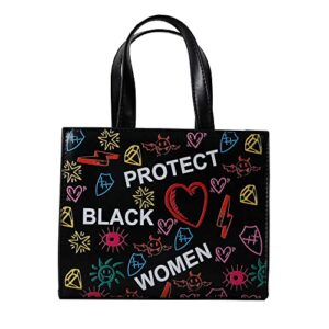 aytotoro fashion protect black women graffiti purses tote bag pu leather top handle handbag shoulder bag crossbody(black)