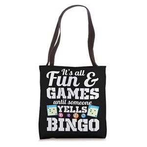 bingo yells | funny bingo lover funny bingo tote bag