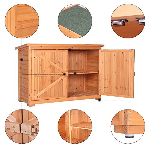 Kcelarec Outdoor Storage Cabinet, Wood Garden Shed, Outside Tool Shed, Vertical Organizer Cabinet with Double Doors for Outside, Garden and Yard