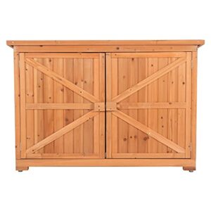 Kcelarec Outdoor Storage Cabinet, Wood Garden Shed, Outside Tool Shed, Vertical Organizer Cabinet with Double Doors for Outside, Garden and Yard