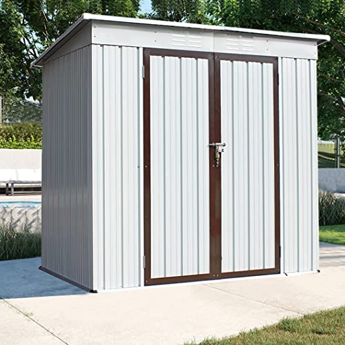 6 X 4 Ft Outdoor Metal Storage Shed, Small shed, Galvanized Metal Garden shed with Lockable Double Doors, Tool Storage Shed for Patio Lawn Backyard Trash Cans,Bike shed, Coffee