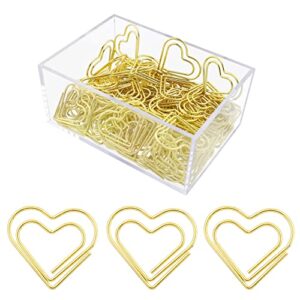 tesstor 100 pcs gold heart paper clips smooth finish love shaped paperclips wedding decoration, funny fancy office bookmarks planner clip organizers