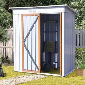 storage sheds, 5×3 ft outdoor storage shed, galvanized metal garden small shed with lockable door, tool shed with sloped roof and vents, bike shed that can store small bicycles and life miscellaneous