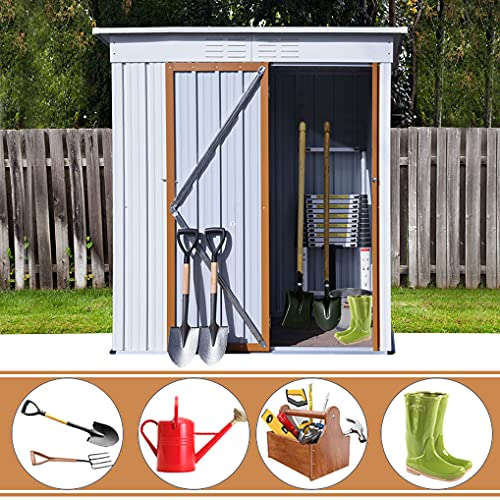 Storage Sheds, 5x3 FT Outdoor Storage Shed, Galvanized Metal Garden Small shed with Lockable Door, Tool shed with sloped roof and Vents, Bike shed That can Store Small Bicycles and Life Miscellaneous