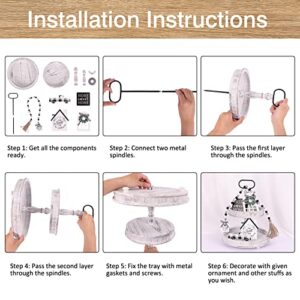 HOLICOLOR Two Tiered Tray with 5pcs Wooden Signs, Christmas Tiered Tray Decor Farmhouse Decor White Rustic Modern Home Decorative Trays Wood Tray for Home Kitchen Cakes Dessert Fruit