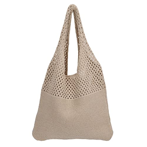 Sluxa Knit shoulder bag for women, beige knitted tote bag for women, Hippie casual aesthetic women tote bag