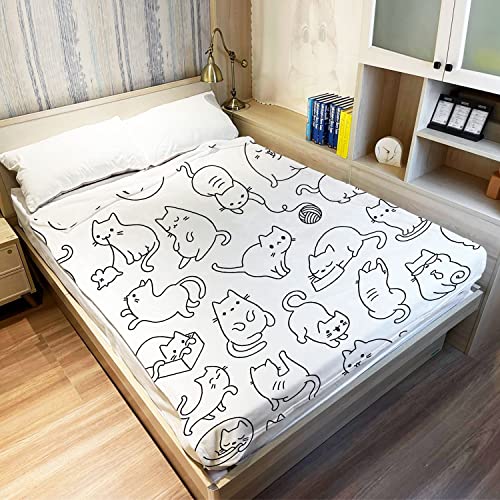 YISUMEI White Cat Throw Blanket Simple Strokes of Cats Playing Fleece Blanket Soft Warm Cozy for Kids Adult Gifts 60"x80"