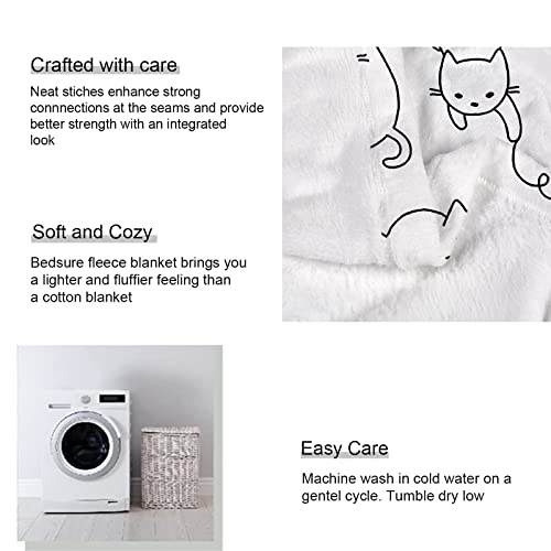 YISUMEI White Cat Throw Blanket Simple Strokes of Cats Playing Fleece Blanket Soft Warm Cozy for Kids Adult Gifts 60"x80"