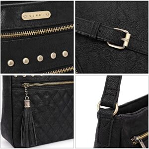 CLUCI Crossbody Bags Purses for Women, Leather Messenger Tassel Bag, Medium Travel Handbags Multiple Pockets, Fall Vintage Shoulder Bags Black