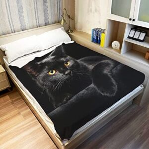 yisumei black cat throw blanket modern black decorative big eyes black cat fleece blanket soft warm cozy for kids adult gifts 50″x60″