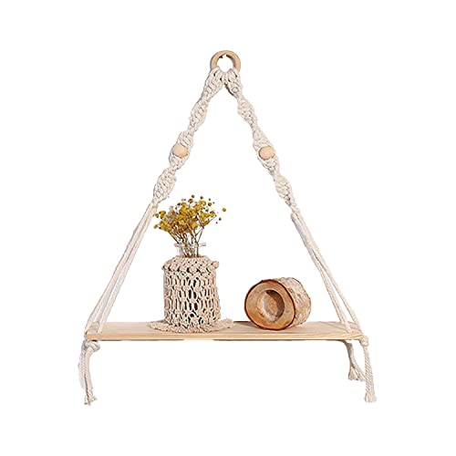 LIZHOUMIL Macrame Wall Hanging Shelf,Boho Floating Shelves,Macrame Hanging Plant Shelf Boho,Handmade Rustic Hanger Planter Rack Flower Pot Stand Holder for Bedroom,Bathroom,Living Room