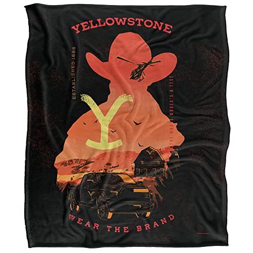 Yellowstone Blanket, 50"x60" Yellowstone Wear The Brand Silky Touch Sherpa Back Super Soft Throw Blanket