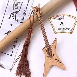 natural bamboo guitar shape bookmark, chinese style vintage bookmark with tassel, ideal gift for reader, teachers, women and kids(a)