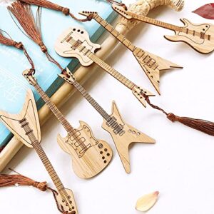 Natural Bamboo Guitar Shape Bookmark, Chinese Style Vintage Bookmark with Tassel, Ideal Gift for Reader, Teachers, Women and Kids(A)