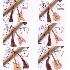 Natural Bamboo Guitar Shape Bookmark, Chinese Style Vintage Bookmark with Tassel, Ideal Gift for Reader, Teachers, Women and Kids(A)