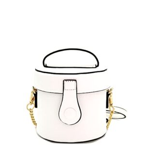 womens girls faux leather top-handle small bucket round satchel purse crossbody bag (white)