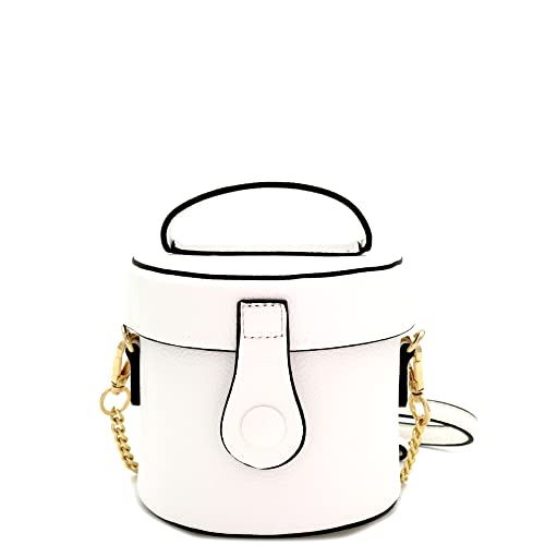 Womens Girls Faux Leather Top-Handle Small Bucket Round Satchel Purse Crossbody Bag (White)