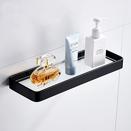 Halyuhn 15.7 inch Glass Bathroom Wall Shelf, Black Glass Shelf with Tempered Glass, Glass Floating Shelves for Bathroom, Rectangle Glass Shelf for Bathroom Organization and Storage (1 Tier)