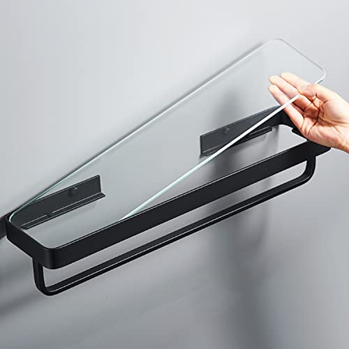 Halyuhn 15.7 inch Glass Bathroom Wall Shelf, Black Glass Shelf with Tempered Glass, Glass Floating Shelves for Bathroom, Rectangle Glass Shelf for Bathroom Organization and Storage (1 Tier)